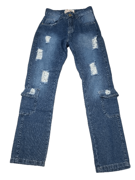 Calça Jeans destroyed com Bolso