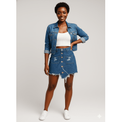 Saia Jeans destroyed Botão